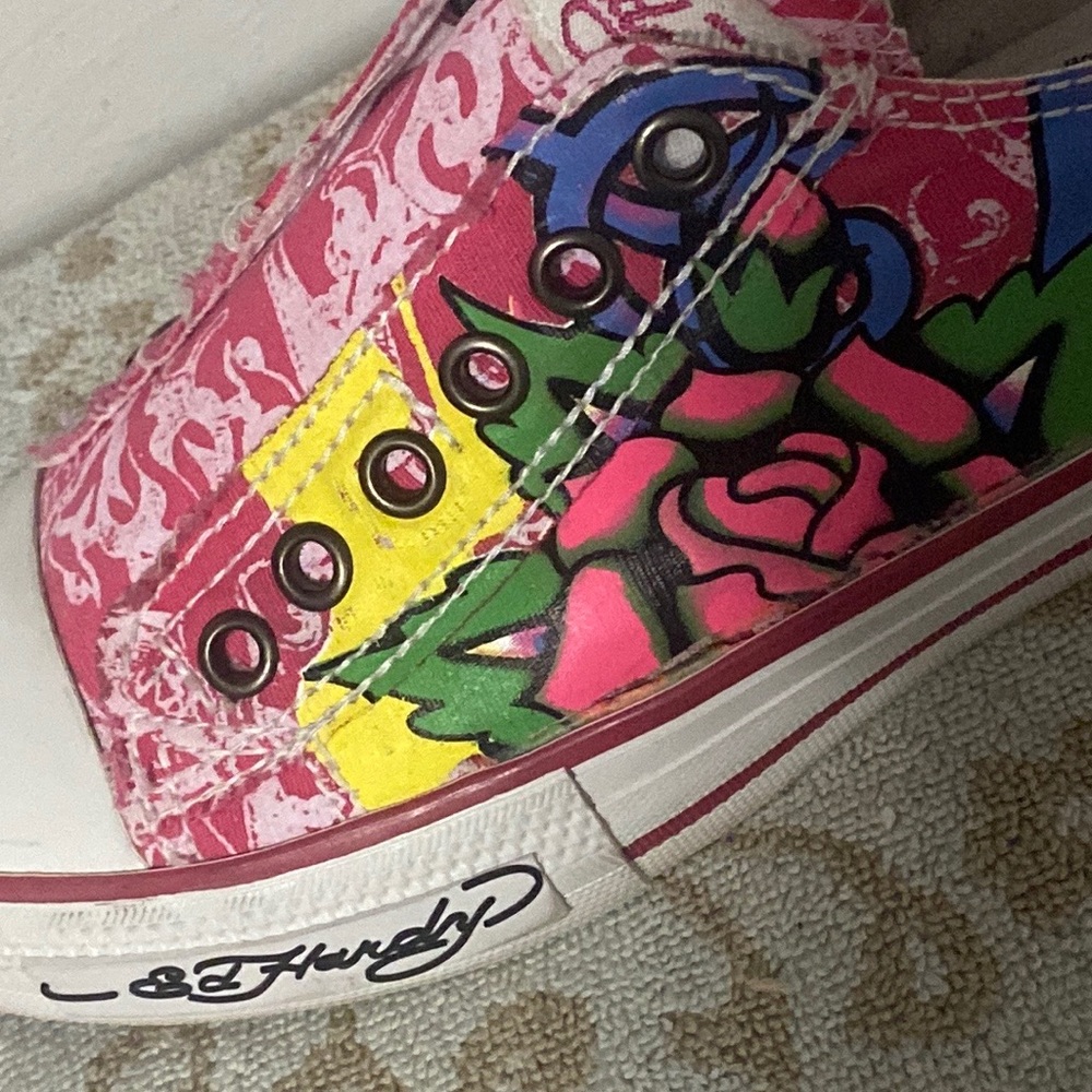 Ed Hardy low slip-on sneakers sz6+💀cap💚🧡Almay Goddess Gloss - Picture 4 of 17